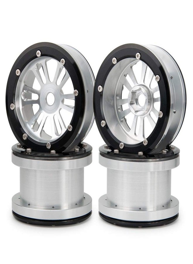 QUE-T 4pcs/Set RC Beadlock Wheel Rims, 2.2" Metal Wheel Hub for 1/10 Axial Wraith TRX4 D90 SCX10 Car (Black & Silver) - Image 1